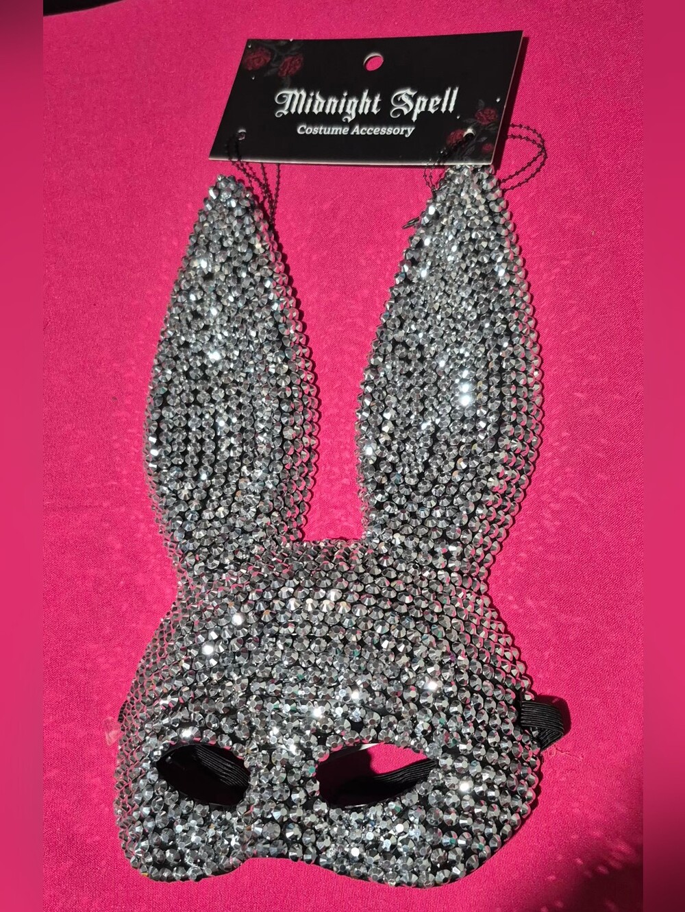 Midnight Spell Silver Rhinestone Bunny Mask - Women Accessories